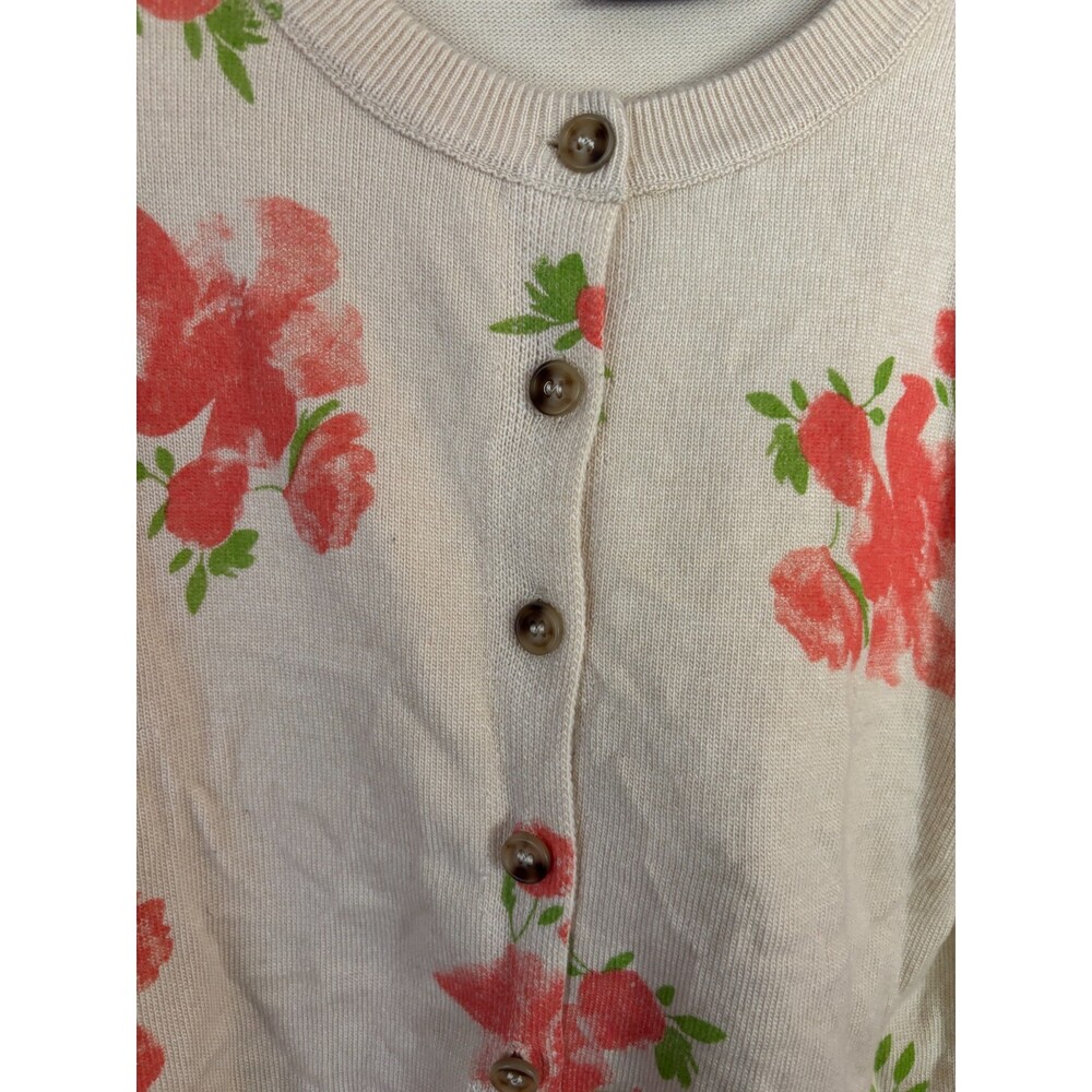 VICI Saddle Rose Knit Floral Cardigan Small Cream Coral Button Front Long Sleeve - Picture 7 of 15